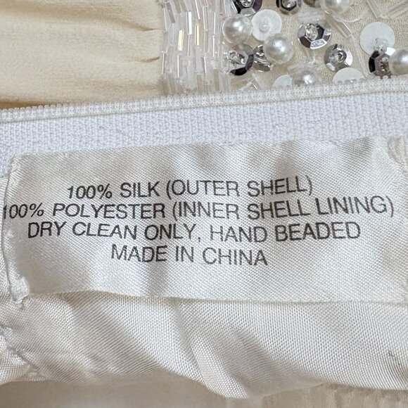 Women’s Vintage-Inspired Off-White/Cream Embellished Silk Dress W/Lettuce Hem - Picture 10 of 16
